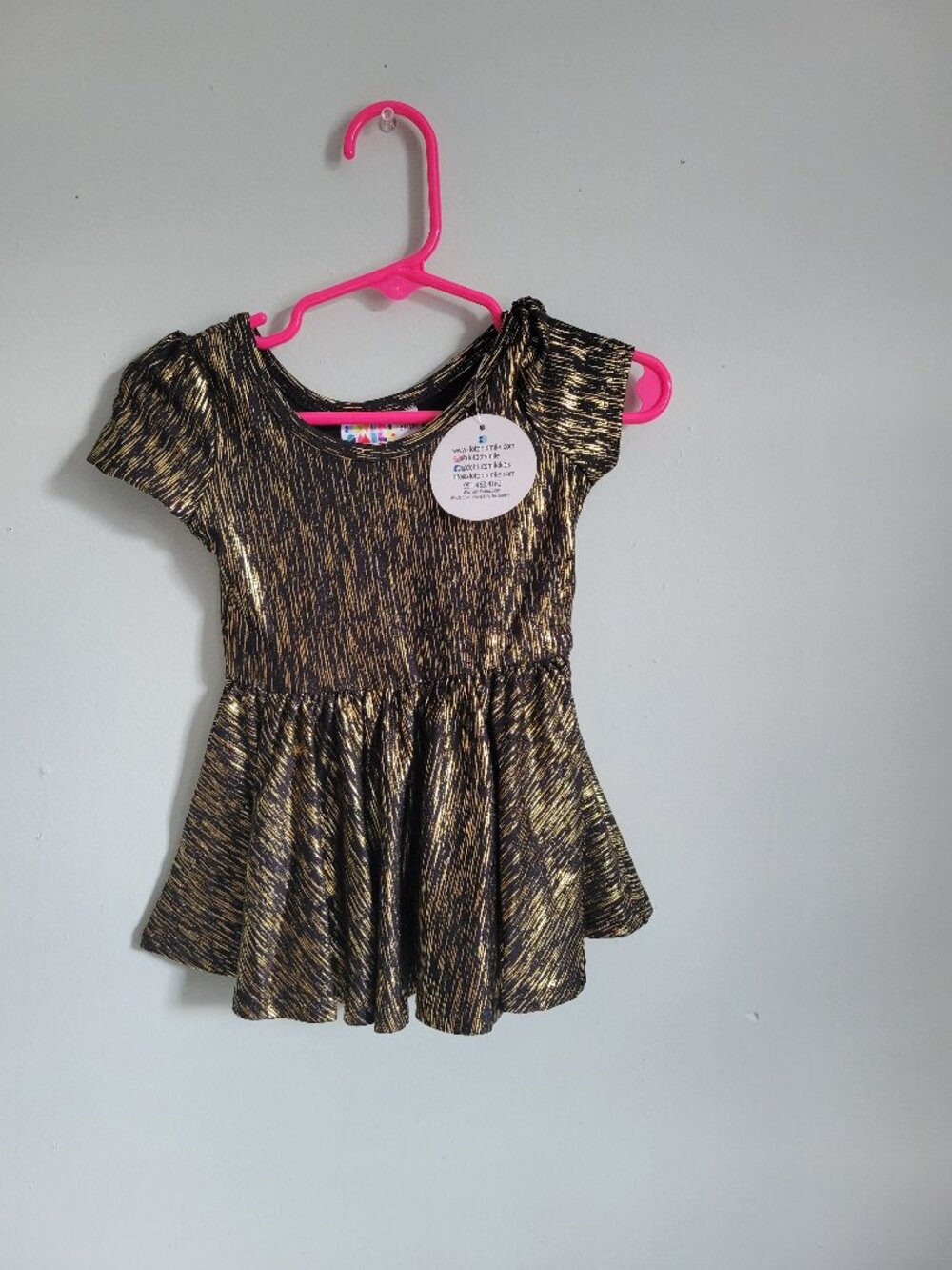 Dot Dot Smile Dress Baby Girl's 6-12mo Black & Gold Cap Sleeve Twirl Stretch NWT